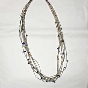 Liquid Silver and Blue Beaded Necklace